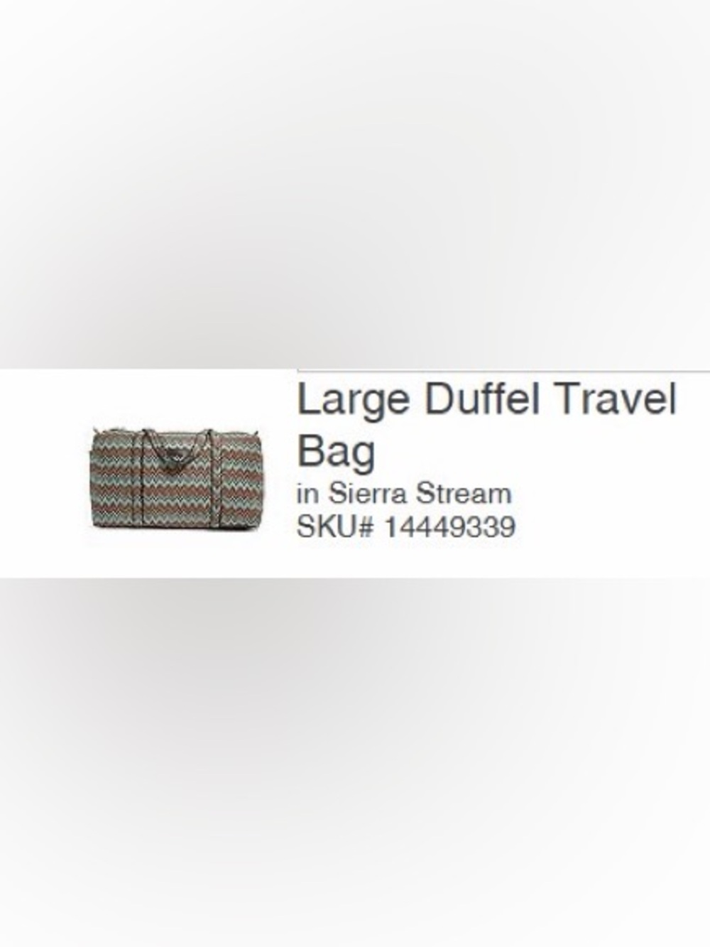 Vera Bradley Large Duffel Bag in Sierra Stone